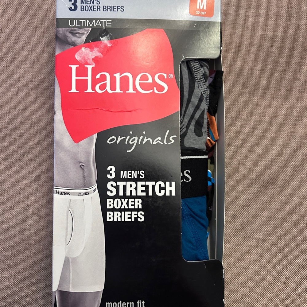 Hanes Men's Stretch Boxer Briefs -gray/black, teal and floral sz. Med brand new
